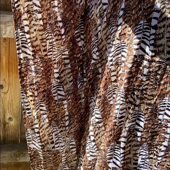 Dana Bachman blouse cold shoulder brown black tan geometric belted batwing Large - Picture 6 of 9